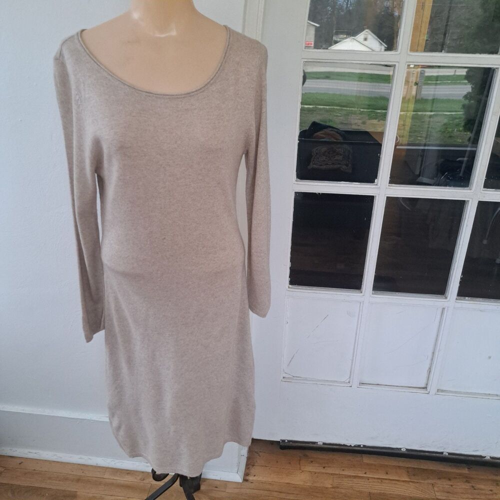 Alice & Olivia Tan Long Sleeve Knit Sweater Dress Cashmere Blend 3/4 Sleeve XS